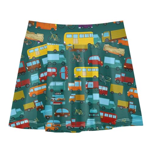CHIFIGNO Athletic Skort for Girls Tennis Active Skirts with Shorts 2-in-1 Dance Running Skirt Cute Vehicles Trucks Dark Green Size 11-12