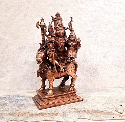 Image of Copper Idols of god Combo Shiva Parvathi Idol with Nandhi Vahnam Idol, 11.5 cm, 471 Grams, Patina Antique Finish, Pack of 1 Piece