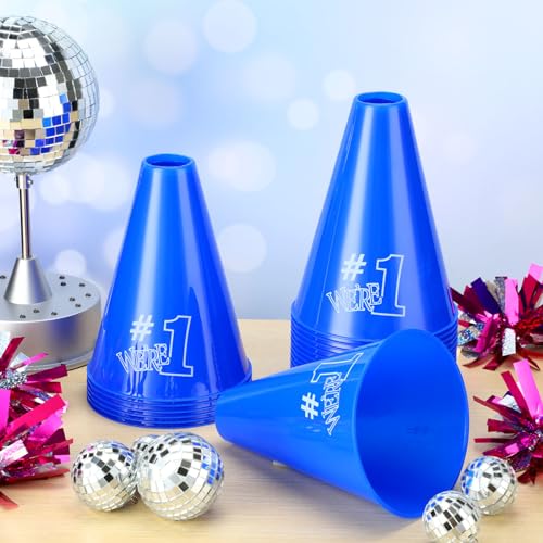 image for Halloscume 24 Pcs Blue Cheer Megaphone We're #1 Cheers Mini Party Nois