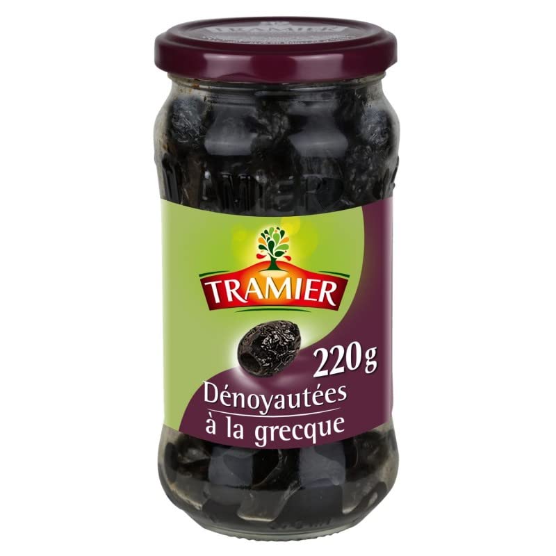 TRAMIER Olives Noires Grecque Dénoyautées - 220g de saveurs intenses pour vos apéritifs et recettes. - Lot De 4 - Vendu Par Lot