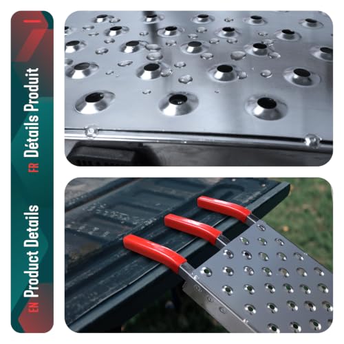 Miniatura 4 de VOUNOT® Rampa de Carga Plegable 400 kg Máx. de Capacidad, Rampa de Acceso Riel Antideslizante de Metal Galvanizado con Correas de Seguridad, Plegable para Moto Tractor Motocicleta ATV Quad