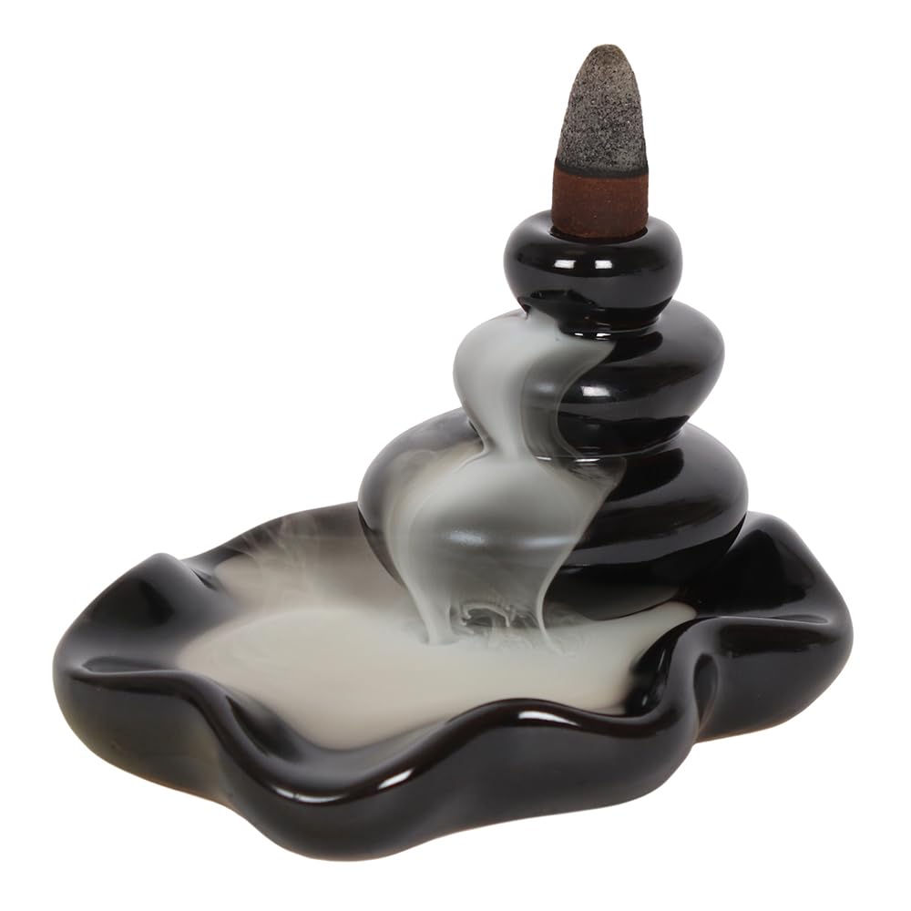 Backflow Waterfall Incense Burner Cone Ornament Home Decor Resin Pebbles Calming