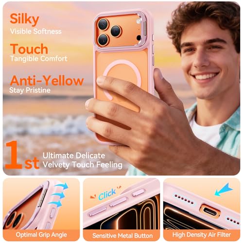 Image of for iPhone 17 Pro Case with Stash Lens Stand and 9H Screen Protector, Compatible with MagSafe, Military-Grade Drop Protection Magnetic Phone Case for iPhone 17 Pro, 360 Full Protection, Pink