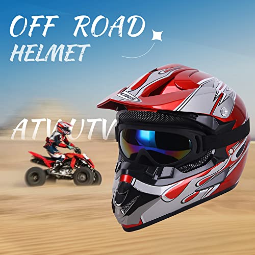 Image of OUMURS Adult Motocross Dirt Bike Helmet with Goggles, Gloves & Mask Dirt Bike ATV Helmet for Unisex-Adult Men Women Adjustable Sun Visor DOT /FMVSS-218 Off-Road Motorcycle Helmet UTV Helmet Downhill
