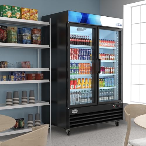 Image of KoolMore MDR-2GD-45C 53 in. Commercial Merchandiser Refrigerator with Two Swinging Glass Doors, 45 cu. ft. and LED Lighting in Black, ETL Listed
