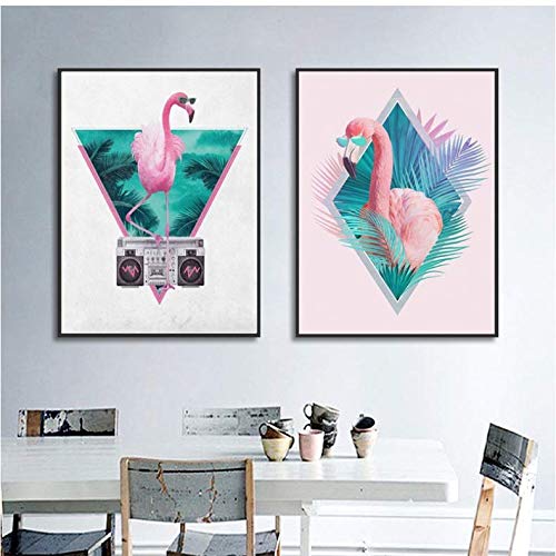 Toile peinture flamant rose déco murale salon moderne et affiche grand format 50x70