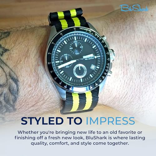 Image of BluShark - Original Collection Military-Style Waterproof Watch Strap, Fits All Timepiece Brands, Durable Nylon Wristwatch Accessories with Stainless Steel Buckle - 18mm, 20mm, 22mm & 24mm Watch Bands