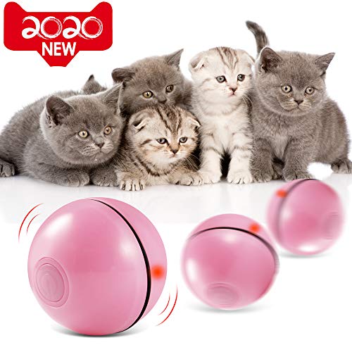 Interactive Cat Toys,TekHome Kitten Toys for Indoor Cats,Gifts for Cat Lovers,Automatic Self Rotating Kitty Toys Ball with Led Light,Pink.
