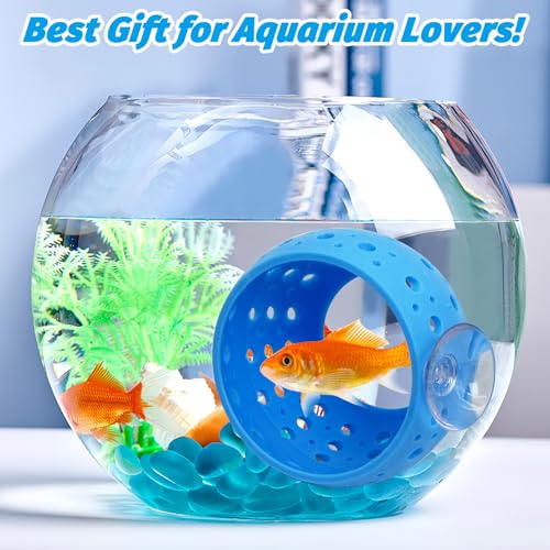 Image of Fhiny Betta Tunnel, Aquarium Fish Hideout with Suction Cup - Shrimp Cave Aquarium Decor for Small Fish, Shrimp, Guppy Hiding & Resting (Blue)