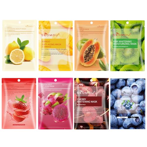 Sheet Masks - Face Mask Skincare, Face Mask Set, Natural Fruit Extract Face Masks, Hydrating Face Masks, Face Masks Beauty for Nourishing, Soothing, Cleansing, Facial Mask for All Skin Typle(8PCS) Sheet Masks - Face Mask Skincare, Face Mask Set, Natural Fruit Extract Face Masks, Hydrating Face Masks, Face Masks Beauty for Nourishing, Soothing, Cleansing, Facial Mask for All Skin Typle(8PCS)