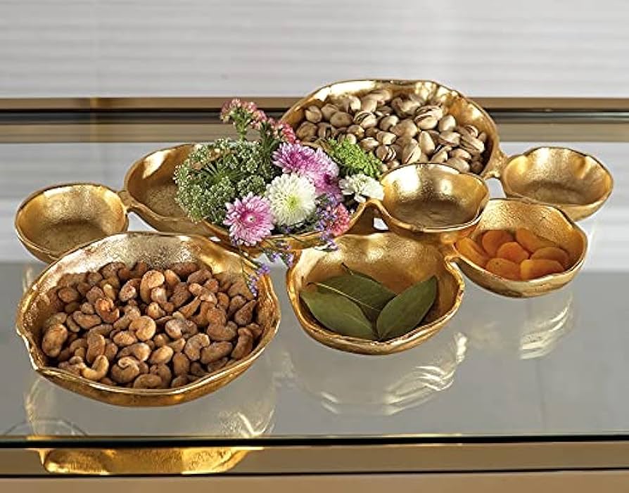 Amazon.com | Zodax Cluster of 9 Round Serving Antique Gold Finish