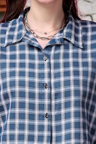 Image of POPWINGS Casual Pure Cotton Checks Crop Shirt for Women | Stylish Western Crop Shirt for Women | Full Sleeves Crop Shirt for Women