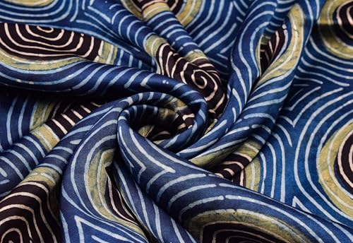 Image of Ethnics of Kutch Womens's Ajrakh Modal Silk Natural Dye Hand Block Print Unstitched Kurta Fabric