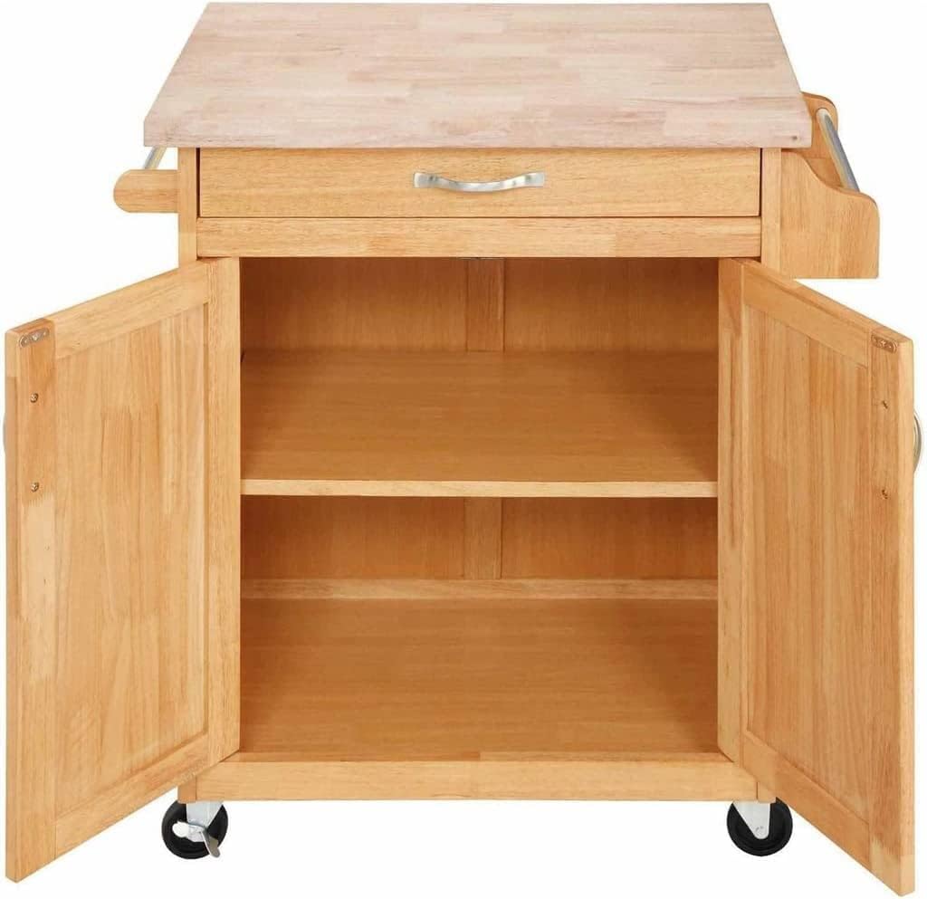 Kitchen Island Cart with Drawer & Storage Shelves, Spice Rack, Towel Bar, Butcher Block Top (White 32 * 19 * 3535in) (White 32 * 19 * 3535in)