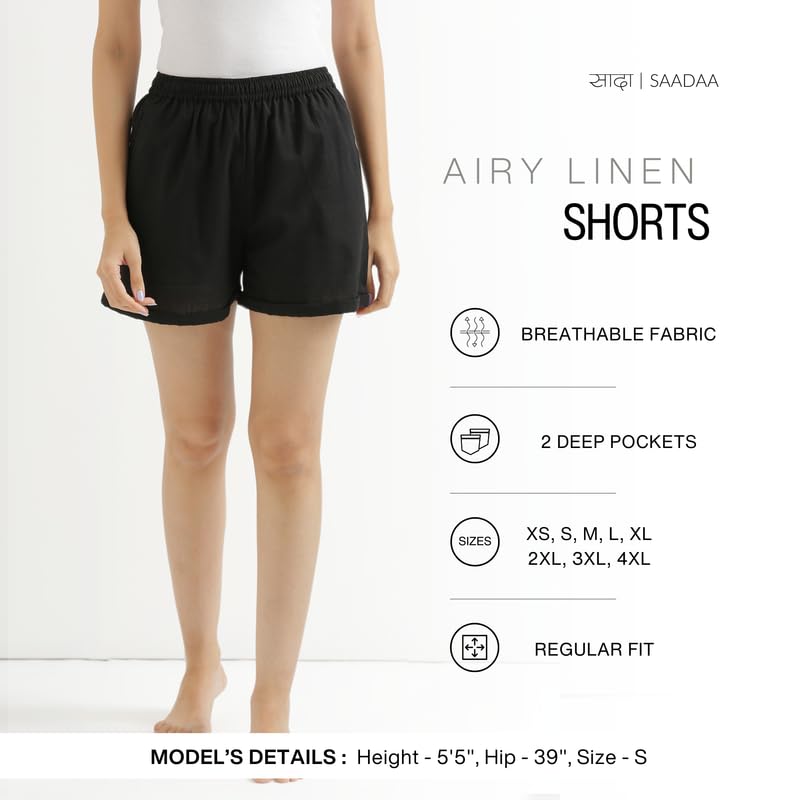 Image of SAADAA Women's Shorts Pants Cotton Linen Fabric 2 Deep Pockets