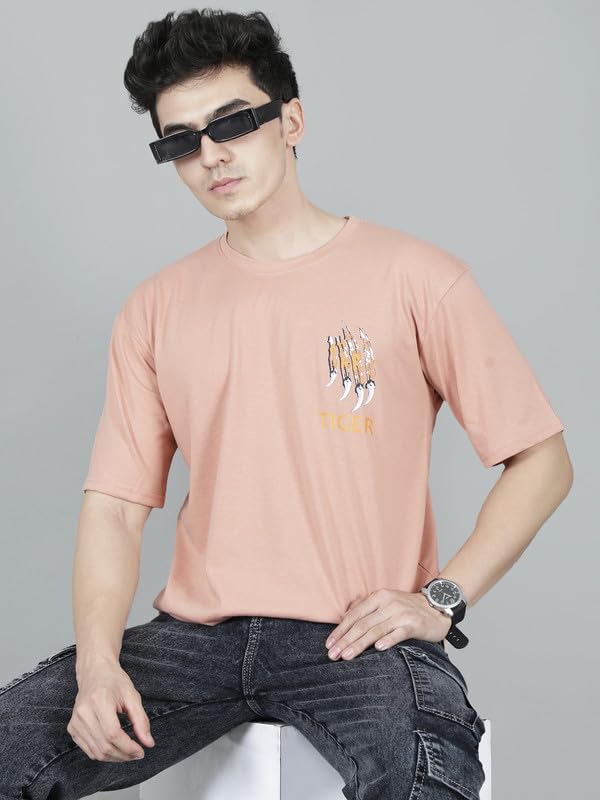 Image of London Hills Men's Cotton Oversized Fit Casual Printed Round Neck, Oversized Longline Drop Shoulder Boho Style T-Shirt