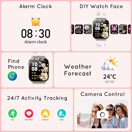 Smart Watch for Women 1.85″ HD 30 Days+ Battery Life Smartwatch with Make/ Answer Call for iPhone & Android with Sleep Monitor/ Heart Rate/ SpO2/ 120+Sport Fitness Step Tracker 1000mAh, Pink-9