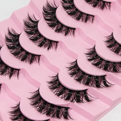 Russian Strip Lashes 7 Pairs Fluffy Wispy Faux Mink Eyelashes Cat Eye Natural Look D Curl False Lashes-R05 — view 5