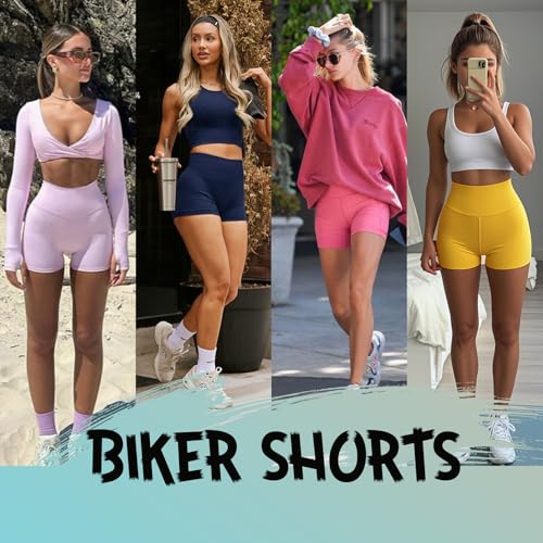 yeuG 7 Pack Women's High Waist Biker Shorts-5" Athletic Workout Shorts for Running, Yoga, Cheerleading Spandex3