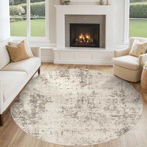 6ft Round Area Rug Living Room Rugs - 6x6 Washable Neutral Modern Abstract Soft Thin Rug Indoor Floor No Slip Rug Carpet for Bedroom Under Dining Table Home Office Decor - Dark Brown