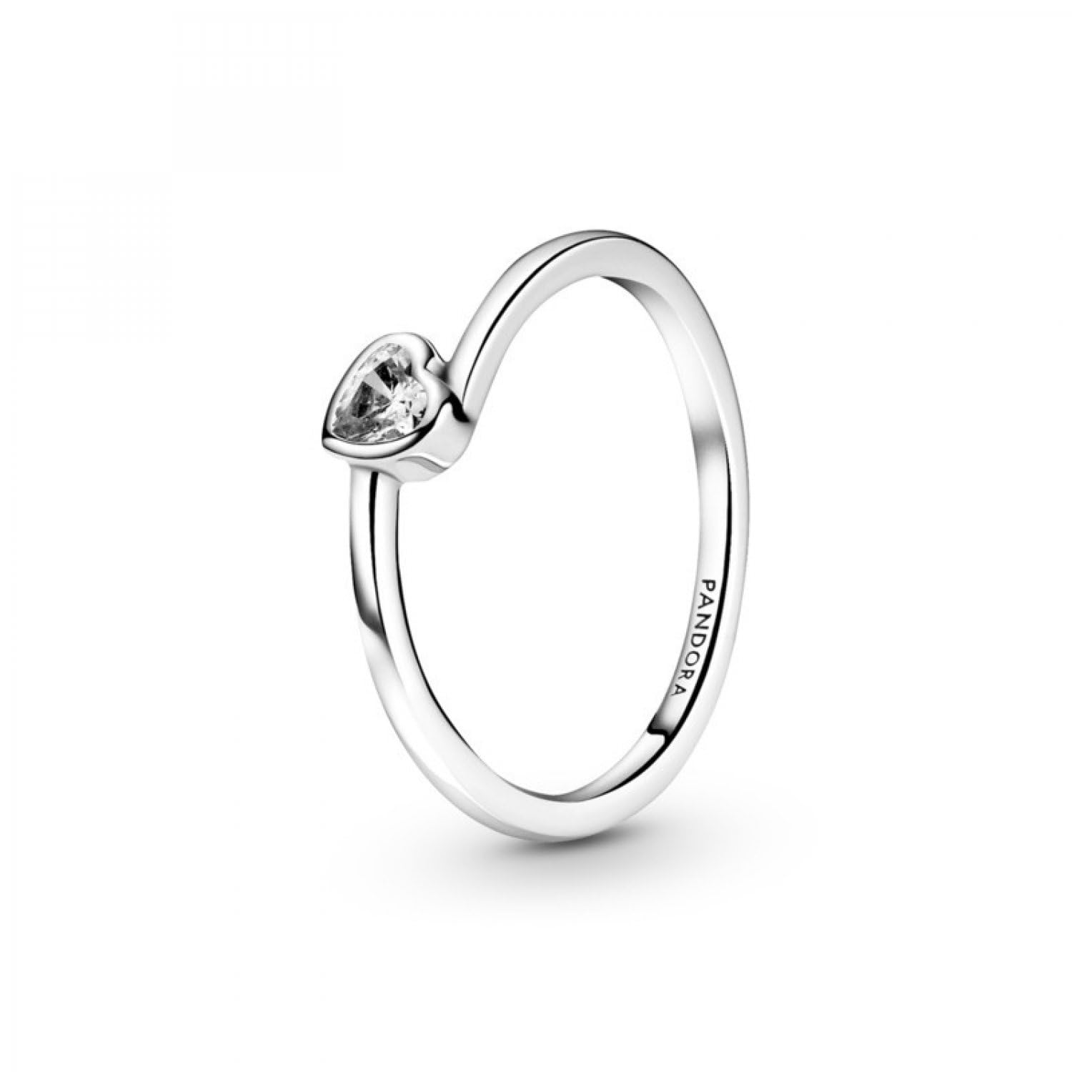 PANDORASan Valentín Anillo en plata de ley Corazón Solitario Transparente Inclinado 199267C02, para Mujer