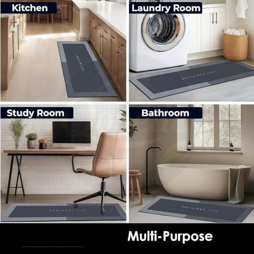 Image of QONETIC 2 Pcs Kitchen Mats Set - Waterproof Memory Foam Anti-Fatigue Mat Non-Slip Rug for Kitchen, Sink, Laundry & Home Office - 120x40 cm + 40x60 cm
