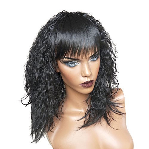 Namecute Black Curly Wigs Long Synthetic Fullcap Wig for Women (#1B Color)