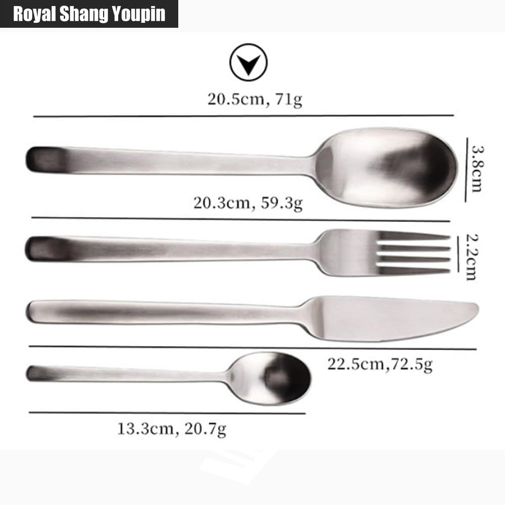 Maniglia Satinata Opaca Cucina Acciaio Inossidabile Posate Stoviglie Posate Coltelli Forchette Cucchiai Set Coltello Da Bistecca Cucchiaio Da Dessert (Oro,16 pezzi)