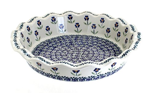 Blue Rose Polish Pottery - Blue Daisy Pie Plate - 10.5 Blue Rose Polish Pottery - Blue Daisy Pie Plate - 10.5