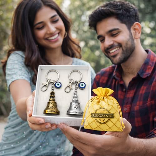 Image of Guardian Bell Keychain for Bike and Car | Tibetan Bell Keychain with Evil Eye | Good Luck Charm | Ghanti for Bike | Guardian Bells | Gift for Men | Protection Charm 2 Pcs Combo