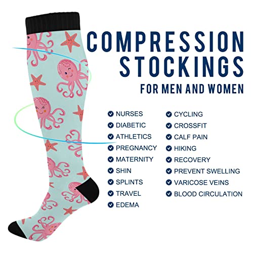 Wusikd Pink Octopuses Compression Socks for Women and Men Circulation Starfishes Long Socks for Athletic Running 14
