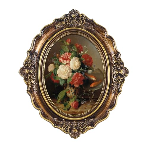 FOLKOR Framed Wall Art Decor for Kitchen Dining Room Bathroom, Vintage Still Life Flower Oil Paintings Prints with Gold Photo Frame, Floral Artwork for Home Office Library Book Shop Decoration, 5x7