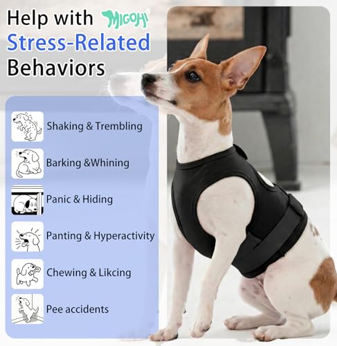 Image of MIGOHI Dog Anxiety Relief Vest, Breathable Calming Shirt for Dogs, Soft Adjustable Pressure Wrap for Storm, Fireworks, Separation - Anxiety Coat Jacket for Small Dogs Stop Shaking, Black XS