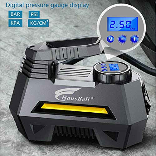 HAUSBELL Portable air Compressor for Car Tires, 12V DC tire inflator Pump with Digital Pressure Gauge, 150 PSI with Emergency LED Flashlight for Car, Bicycles, Balloons and Other Inflatables
