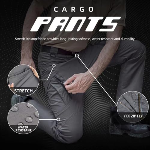 Men's Ripstop Tactical Pants Water Resistant Stretch Cargo Pants Lightweight EDC Hiking Work Pants4