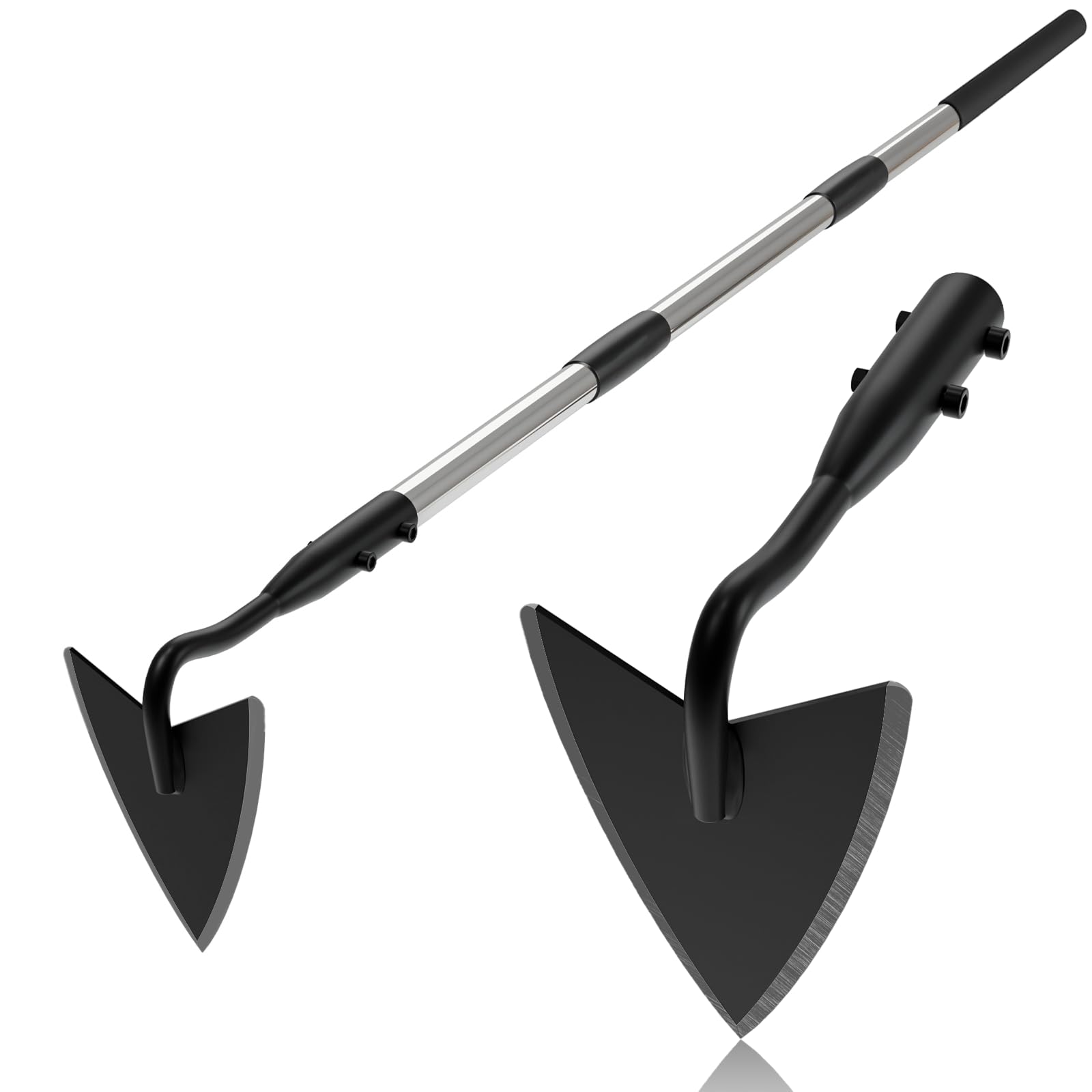 Warren Hoe Garden Tool, Heavy Duty Garden Hoes for Weeding Long Handle, Easy Stand Up Triangle Weeder Tool for Garden, 35-66 inch Adjustable Gardening Hoe for Weed, Trench, Loosen Soil, Landscape