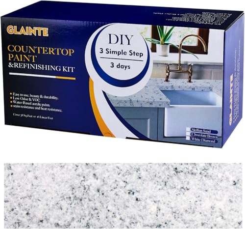Comparison: Best Paint For Bathroom Countertop 6 GLAINTE Granite Countertop Paint Kit - White Diamond Counter Top Refinishing Kit for Kitchen Bathroom