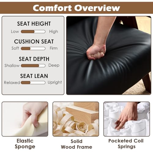 Image of STHOUYN Faux Leather Accent Chairs Set of 2, Wooden Arm Chairs (Black)