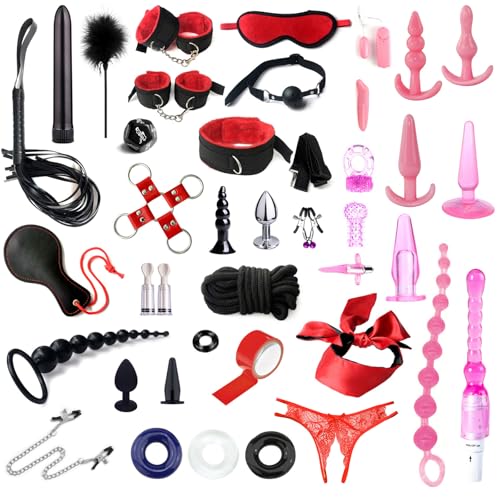 BDSMAGE Fesseln Sex Set 39 PCS BDSMs Spielzeug hart erotisches Sexspielzeug für Paare extrem Sex Toyset für Paar Set Bondageset Fessel Set SM Sexspielzeug extreme Paare (Rot - 39)