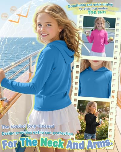 Image of 3 Pack Girl's Long Sleeve Sun Shirts UPF50+ Sun Hoodies UV Protection Quick Dry Rash Guard Lightweight Swim Shirt