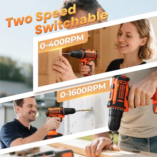 Cordless Drill, 20V 2x2.0Ah Battery Drill Set, 2 Speed Rechargeable Electric Combi Drills with Case 24 Accessories LED Light, 25+1 42Nm Torque Max Power Hand Drills Electric Screwdriver for Home DIY 2 Cordless Drill, 20V 2x2.0Ah Battery Drill Set, 2 Speed Rechargeable Electric Combi Drills with Case 24 Accessories LED Light, 25+1 42Nm Torque Max Power Hand Drills Electric Screwdriver for Home DIY - Image 2