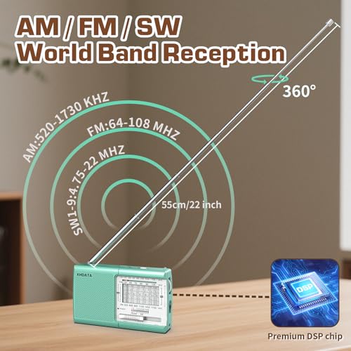 Image of XHDATA D219 AM /FM /SW 12 Bands Radio Pocket Shortwave Receiver for Home or Travel Green