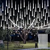 JMEXSUSS White Meteor Shower Rain Lights 30cm 8 Tubes 192 LED Falling Rain Lights, Icicle Snow Cascading Christmas Meteor Lights Outdoor for Xmas Tree Holiday Party Patio Decoration