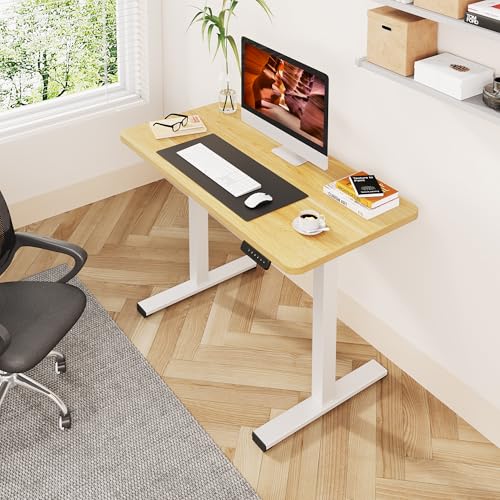 Image of One-Piece Standing Desk 47 x 24 Inches, Small Adjustable Height Desk, Electric Sit Stand Desks Home Office Computer Workstation, Maple