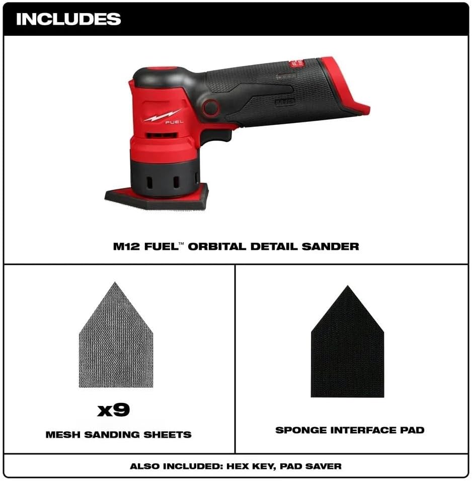 2531-20 Power Brushless Detail Sander for Milwaukee M12 FUEL 12V Cordless Orbital Detail Sander - Bare Tool
