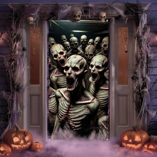 Image of BlissYard Halloween Entryway Banner Haunted House 35x71 Inch Polyester | Door Banner, Wall Decor | Haunted Figure Entry Accent, Haunted House Backdrop | Porch, Hallway, Party (Spooky Art)