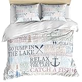 Dinhomela Lake Bedding California King Set 3 Piece Lake Themed Bedding, Nautical Bedding Set Lake House Bedding Farmhouse Comforter Set California King Size