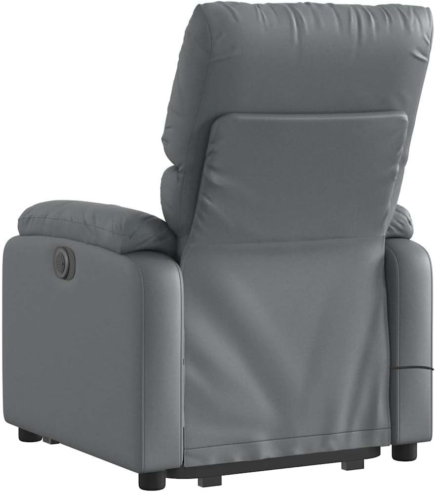 vidaXL Electric Massage Recliner Chair-Gray Faux Leather Power Lift-Assist Vibrating Armchair for Living Room/Seniors