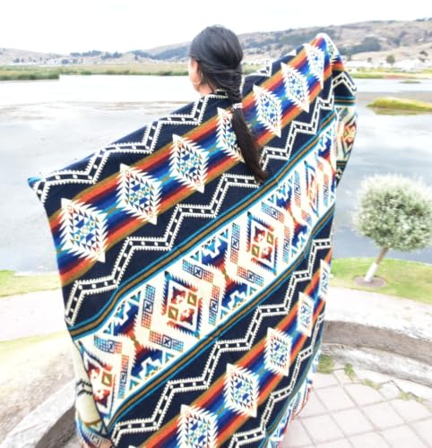 Image of Alpaca Wool Blanket, Throw 47 inch x 78 inch, Reversible 2 in 1, Thick and Ultra Soft, Hypoallergenic, Non-Itchy, Handmade in Ecuador. Premium Alpaca Wool (Blue, Throw)