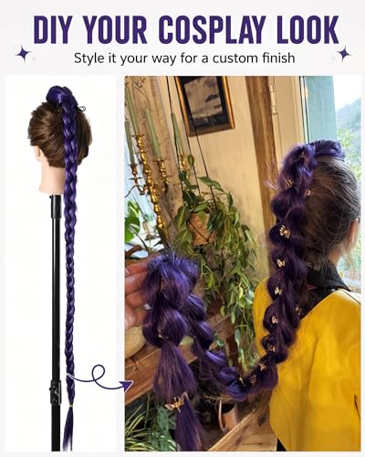Image of Rose bud Purple Braid Ponytail Extension 40 Inch Long Braided Detachable Ponytail for Women Halloween Cosplay